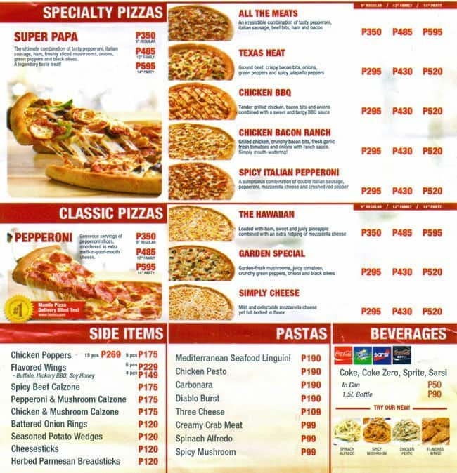 papa johns menu