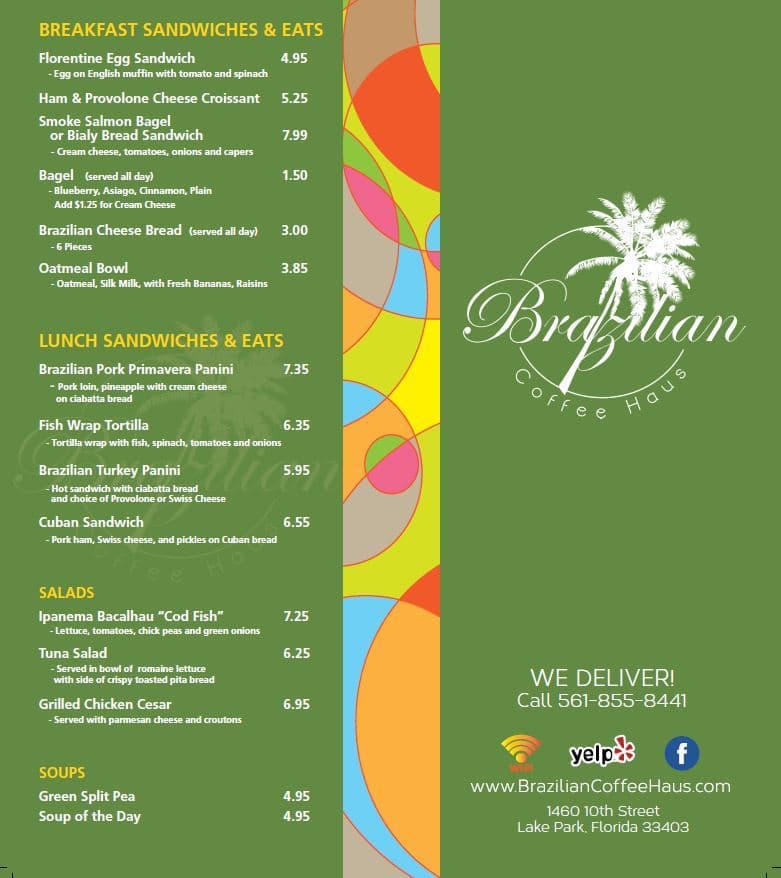 Brazilian Coffee Haus Menu, Menu for Brazilian Coffee Haus, Palm Beach