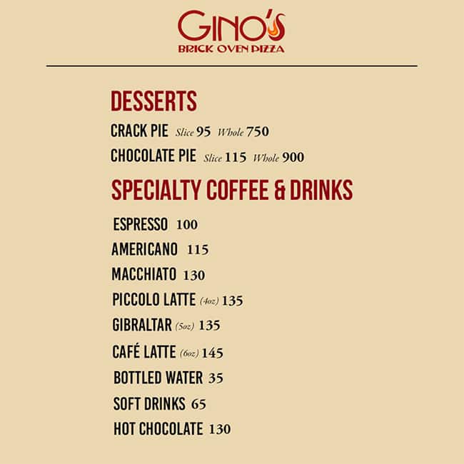 Menu at Gino's Brick Oven Pizza pizzeria, Makati, Salcedo Village