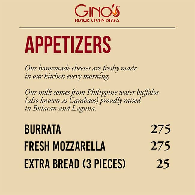 Menu at Gino's Brick Oven Pizza pizzeria, Makati, Salcedo Village