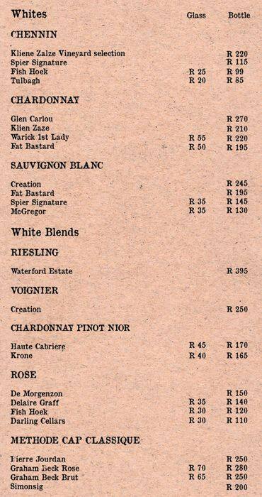 Menu at The Banting Kitchen, Cape Town