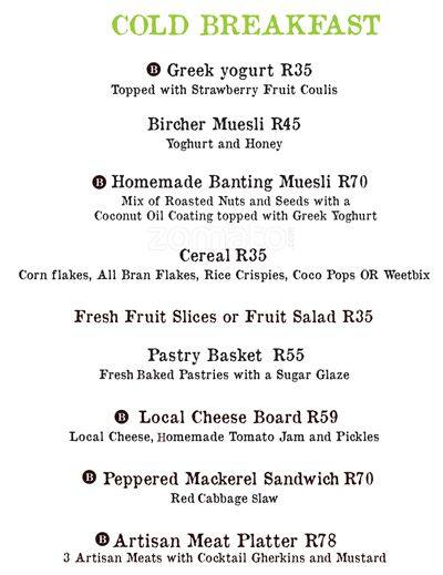 Menu at The Banting Kitchen, Cape Town