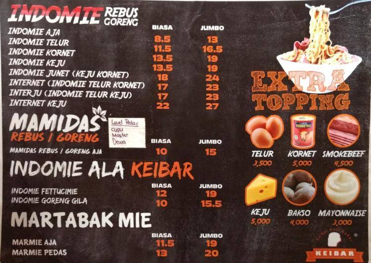 Keibar - Kedai Roti Bakar, Ciputat Timur Menu