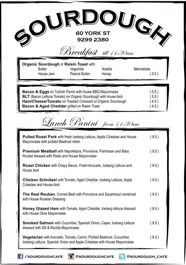 Sourdough Panini Bakery Cafe Menu Urbanspoon/Zomato