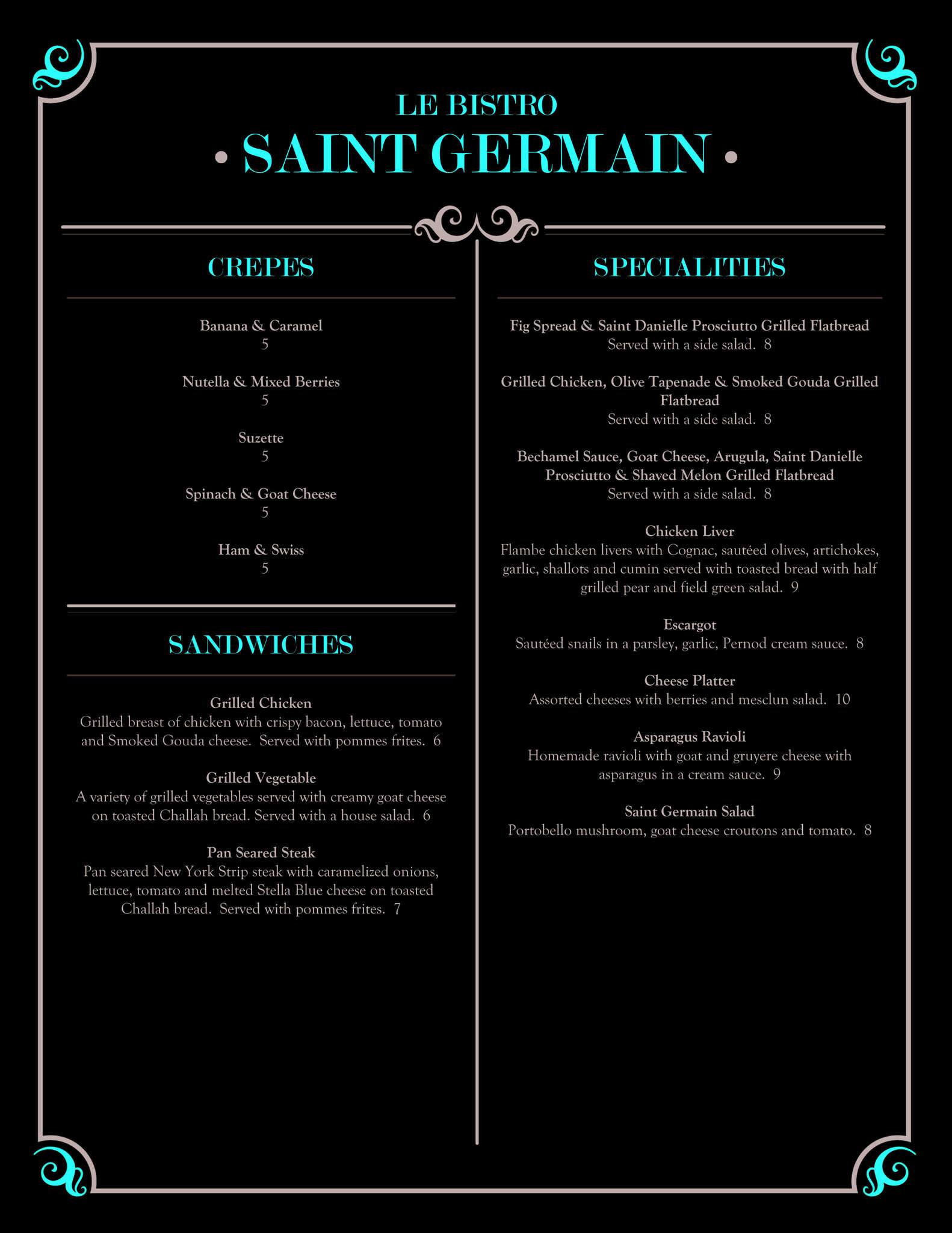 Le Bistro Saint Germain Menu, Menu for Le Bistro Saint Germain