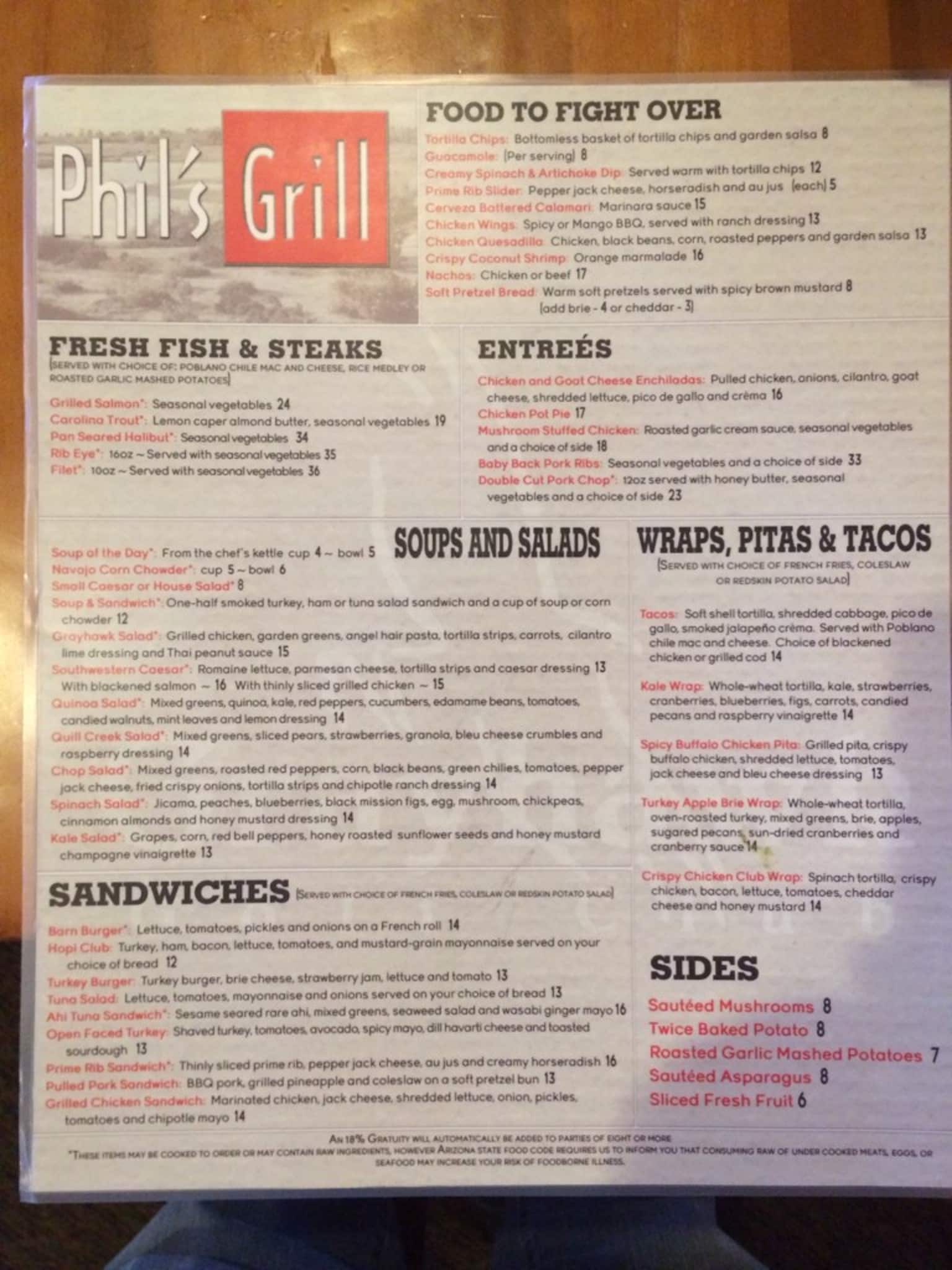 Phil's Grill Menu, Menu for Phil's Grill, North Scottsdale, Scottsdale