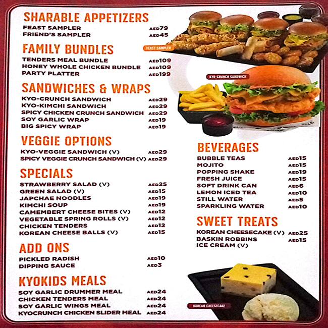 Menu of KyoChon, Deira City Centre Area, Dubai