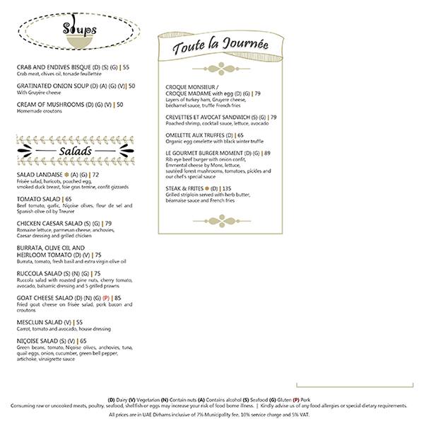 Plantation Sofitel Dubai Jumeirah Beach Menu