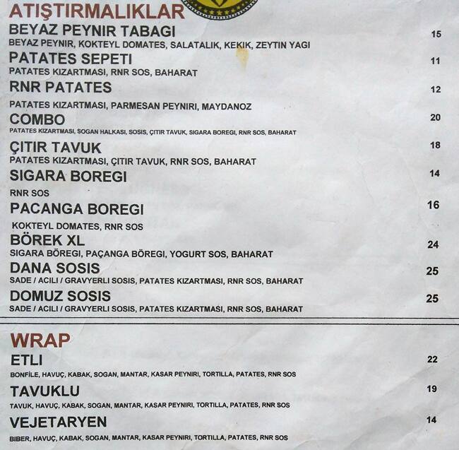 Menu at Rock N Rolla, Istanbul, Barbaros Blv. No:65