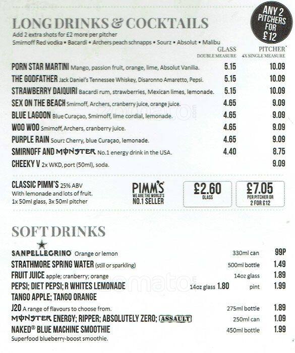 Menu at Paramount pub & bar, Manchester