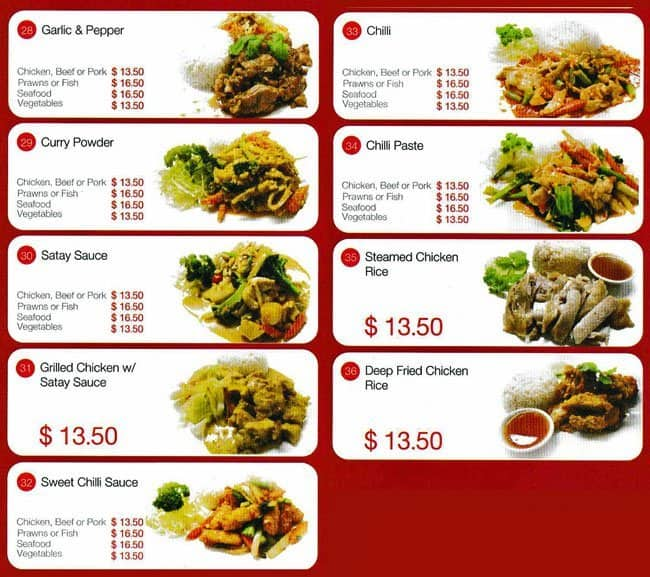 Menu at Thai House Express restaurant, Upper Hutt