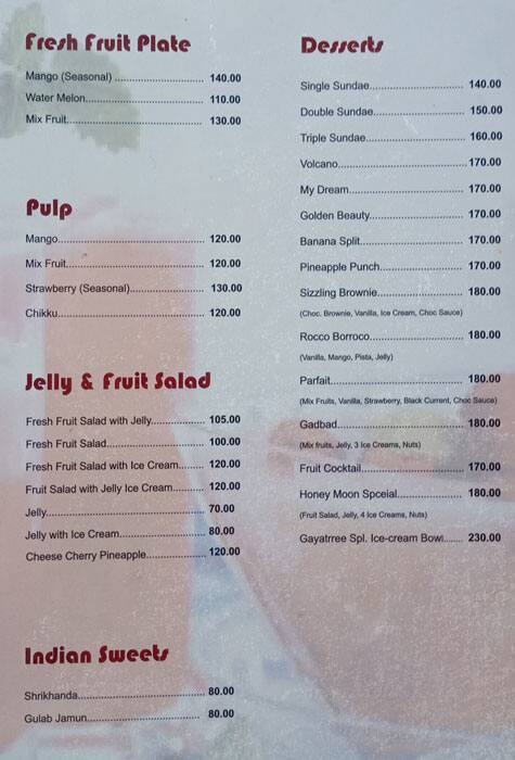 gayatrree Veg Restaurant menu
