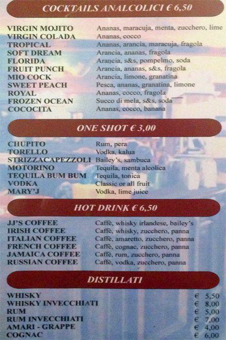 Menu di JJ's Corner. 