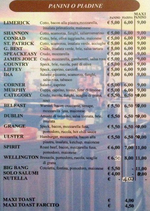 Menu di JJ's Corner. 