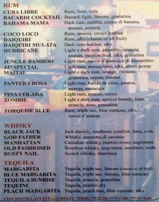 Menu di JJ's Corner. 