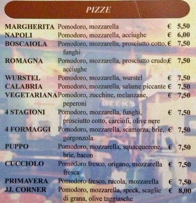 Menu di JJ's Corner. 