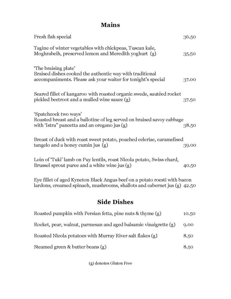 Menu at Mercato @ Daylesford restaurant, Daylesford