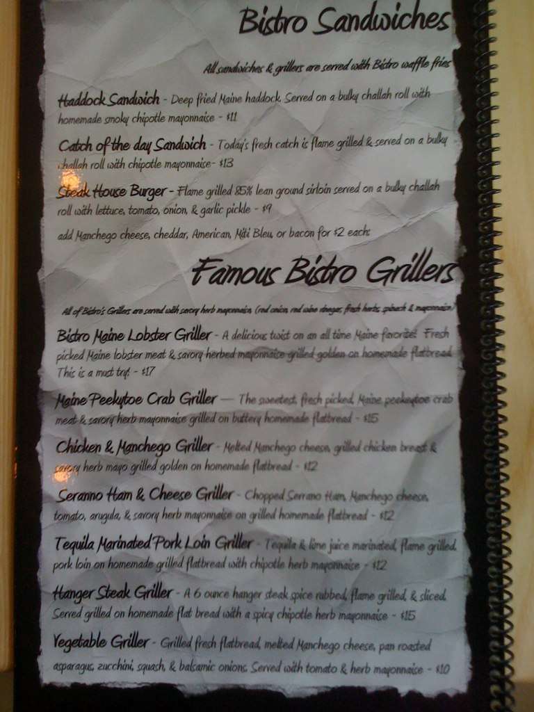 Menu at Boat House Bistro & Grille, Boothbay Harbor