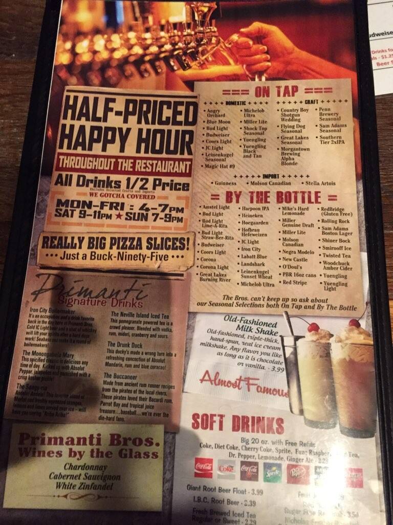 Menu at Primanti Bros. Restaurant and Bar Wheeling, Triadelphia, 255