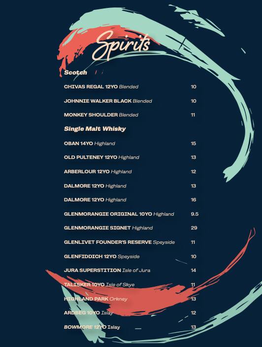 Menu at Soleil Pool Bar, Brisbane City