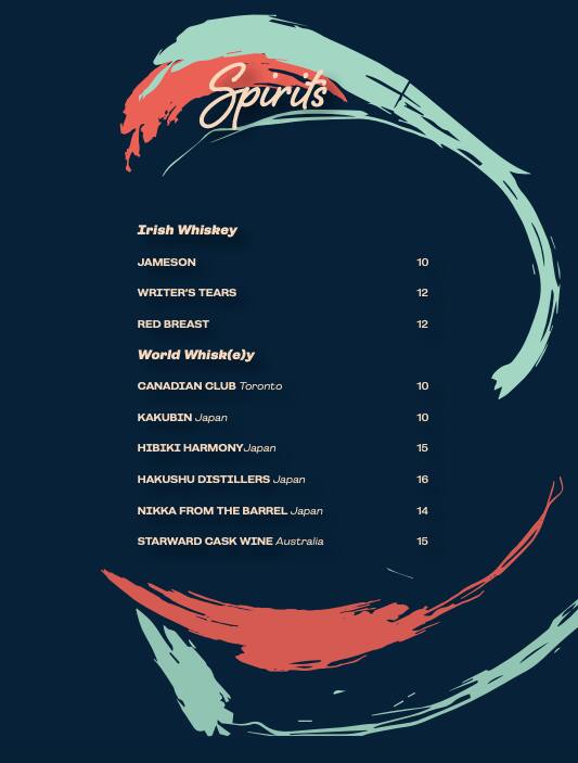 Menu at Soleil Pool Bar, Brisbane City