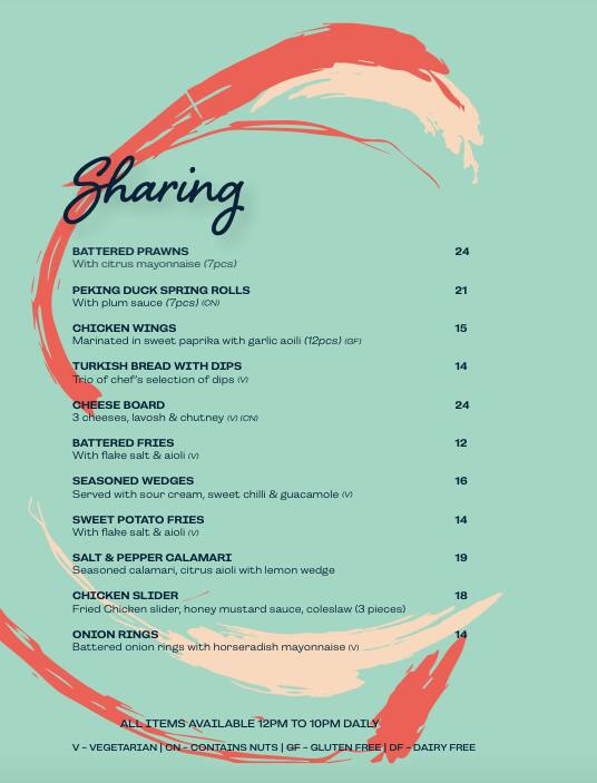 Menu at Soleil Pool Bar, Brisbane City