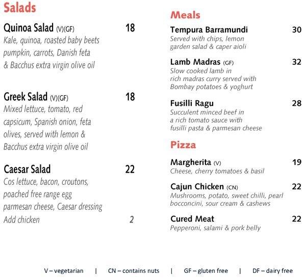 Soleil Pool Bar Menu, Menu for Soleil Pool Bar, Southbank, Brisbane