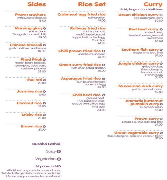 Busaba Eathai Menu, Menu for Busaba Eathai, Jumeirah Beach ...