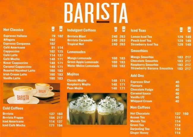 Barista Menu Menu for Barista SDA New Delhi Zomato Barista Menu Menu for Barista SDA New Delhi Zomato