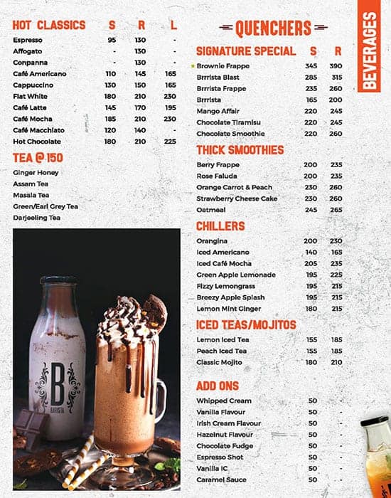 Barista menu sale