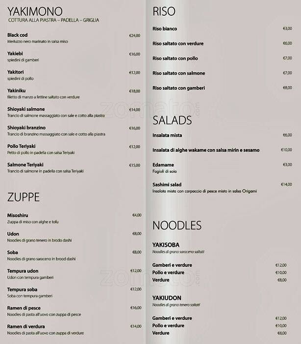 Ristorante Origami Speisekarte