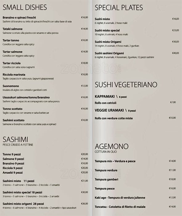 Ristorante Origami Speisekarte