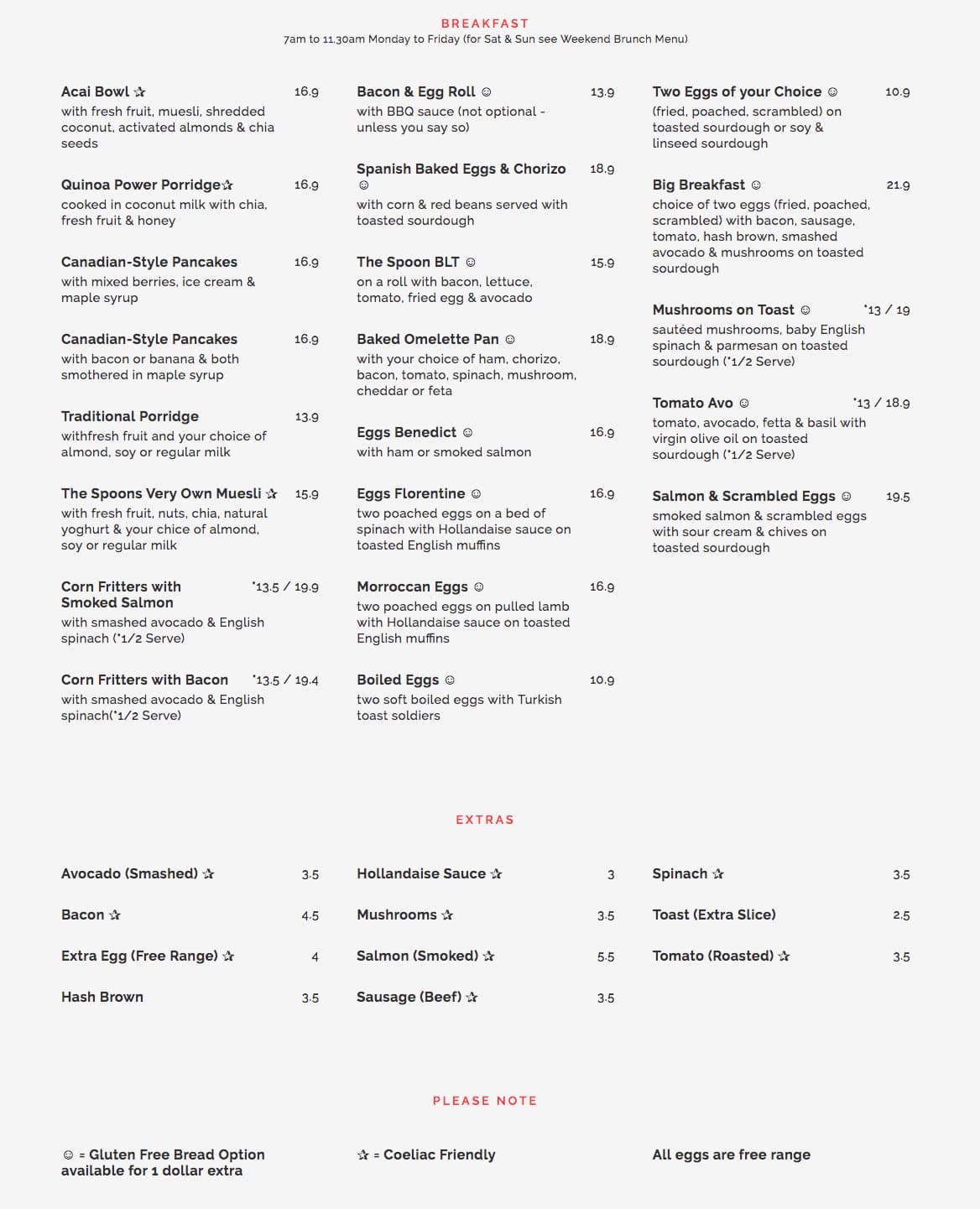 The Runaway Spoon menu, Menu restauracji The Runaway Spoon, Lindfield