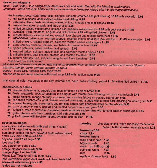 Hampton Chutney Co. Menu, Menu for Hampton Chutney Co., Upper West Side