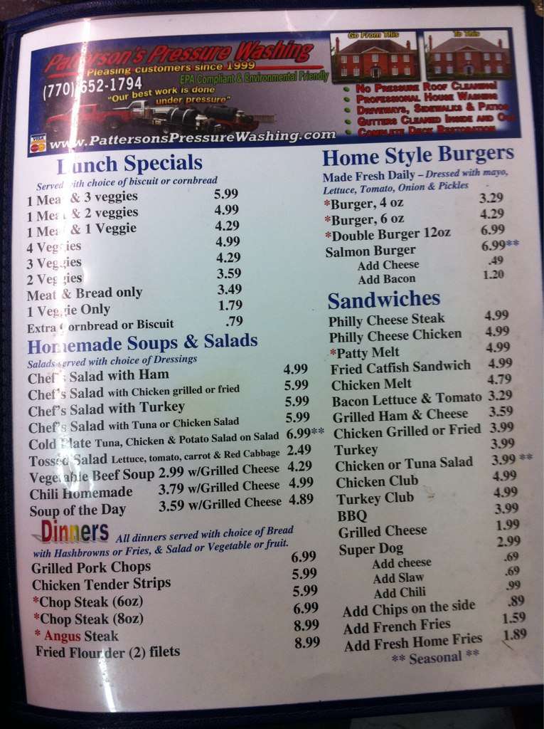 Betty S Home Cooking Menu Menu For Betty S Home Cooking Conyers Atlanta