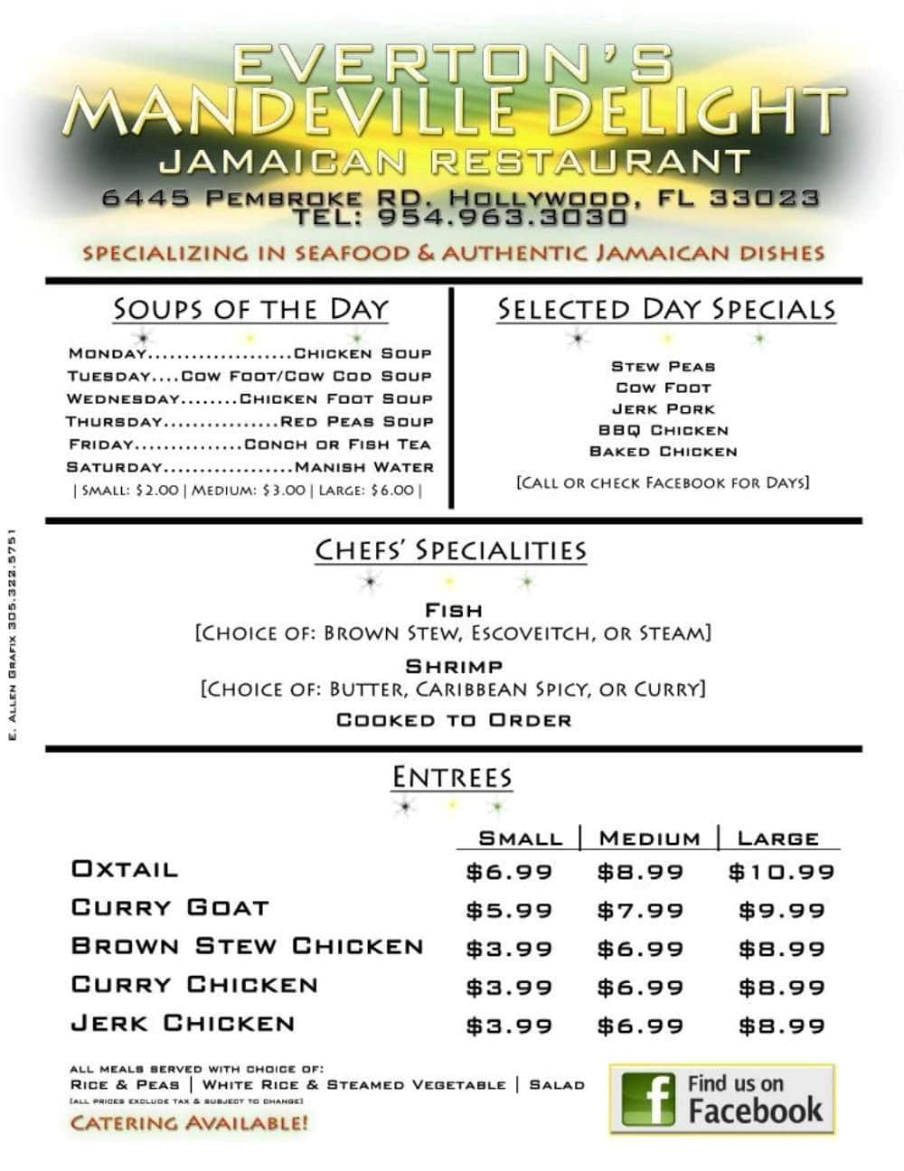 Everton's Mandeville Delight Jamaican Restaurant Menu Urbanspoon/Zomato