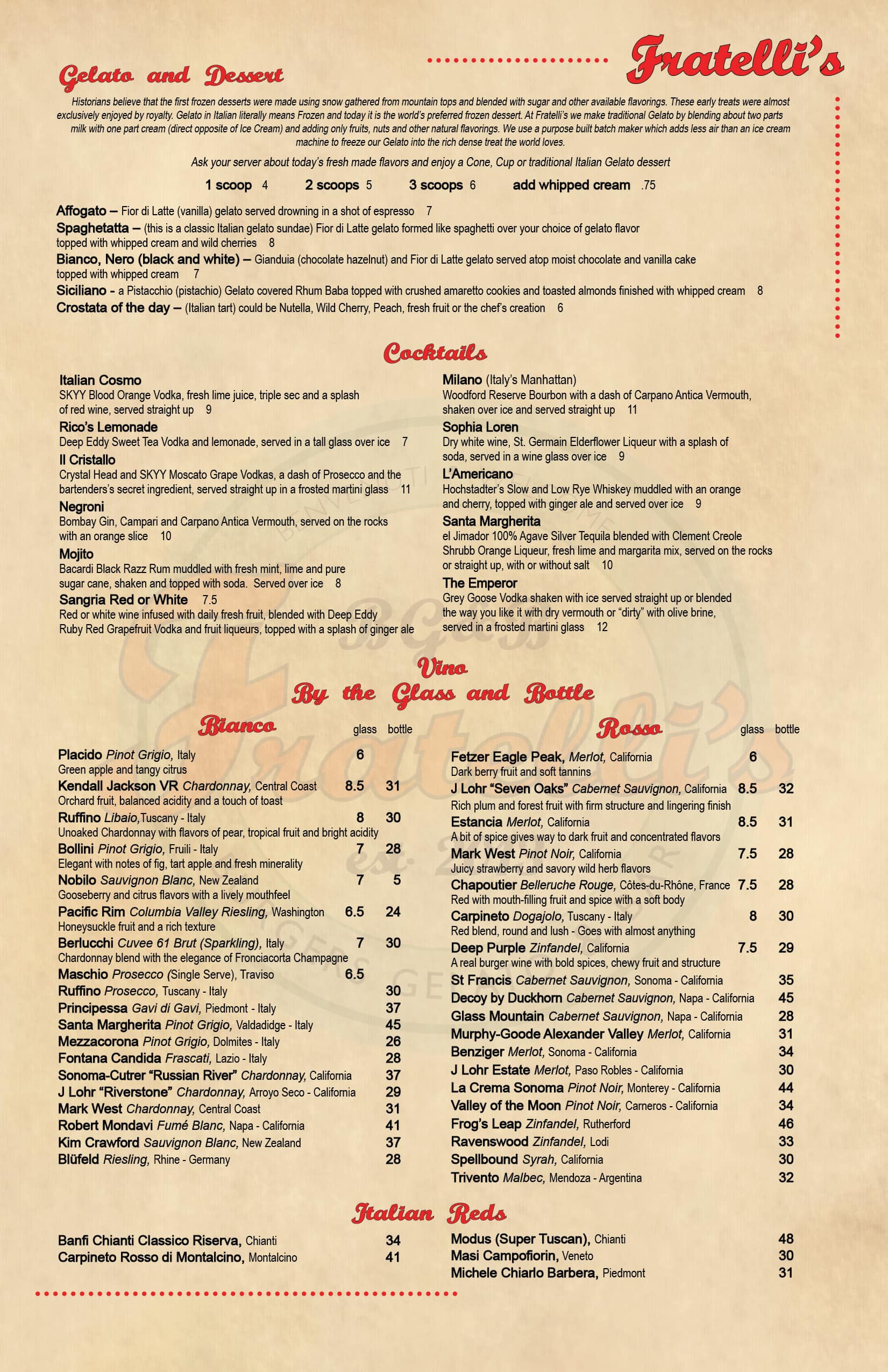 Fratelli's BG&B Menu, Menu for Fratelli's BG&B, Downtown Financial ...