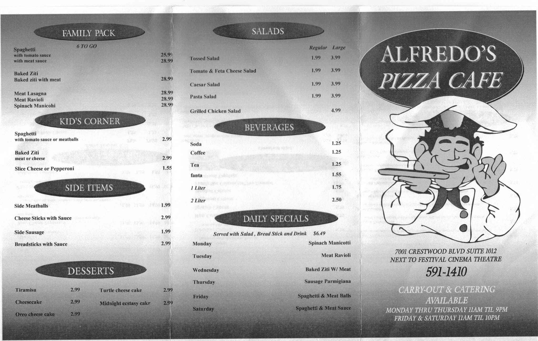 Alfredo's Pizza Cafe Menu Urbanspoon/Zomato