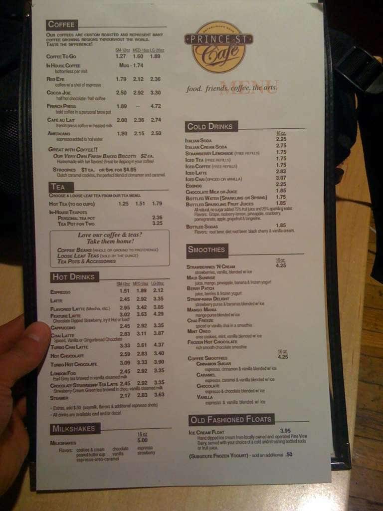 Menu at Prince Street Cafe, Lancaster, Lancaster