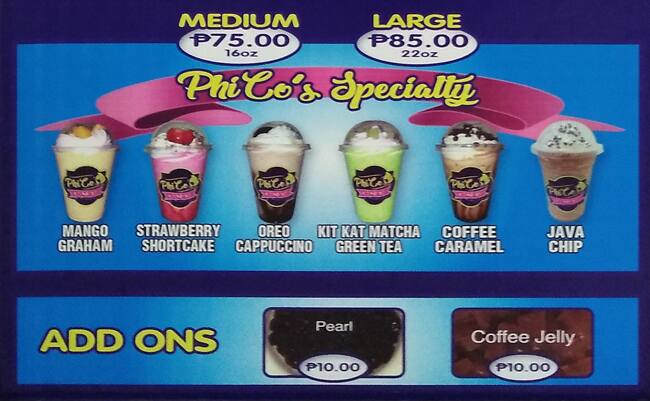 Carta de Phico's Cafe