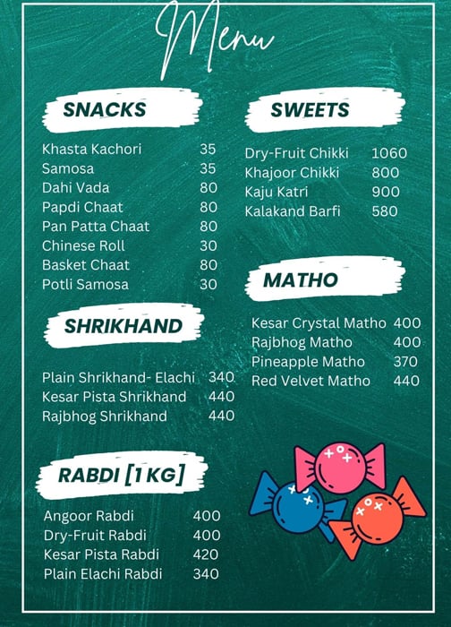 Menu of Matuki Sweets & Snacks, Sarthana, Surat