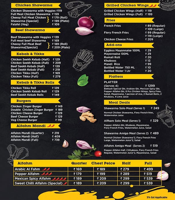 Menu of Bektash, Kakkanad, Kochi