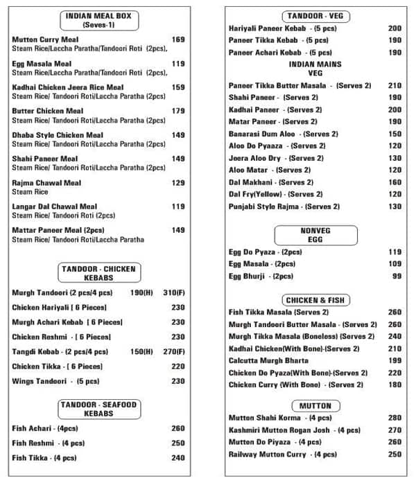 Zaikebaaz menu
