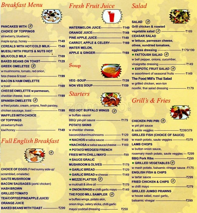 The Food Mill Menu, Menu for The Food Mill, DLF Phase 3, Gurgaon Zomato