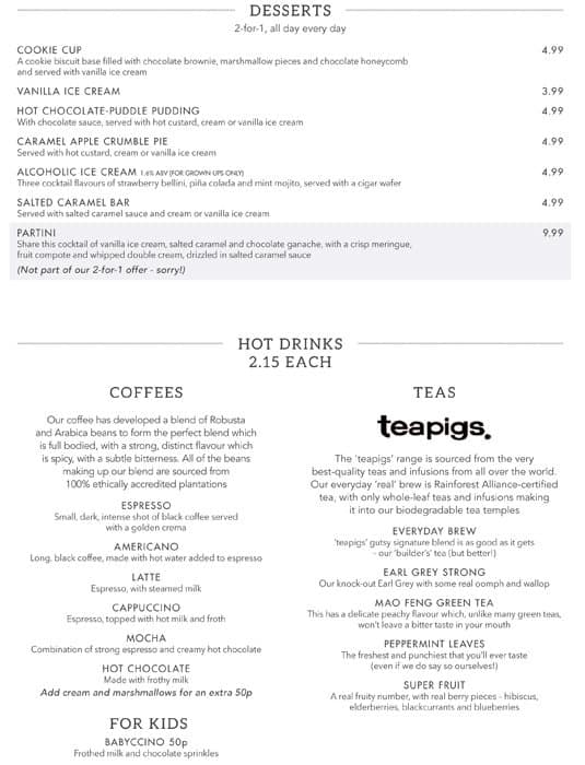 Menu at Slug And Lettuce restaurant, London, 22–28 High Street