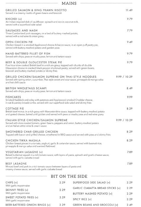 Menu at Slug And Lettuce restaurant, London, 22–28 High Street