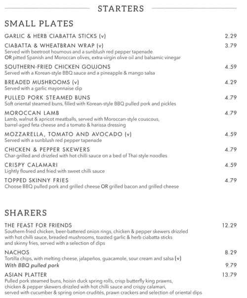 Menu at Slug And Lettuce restaurant, London, 22–28 High Street