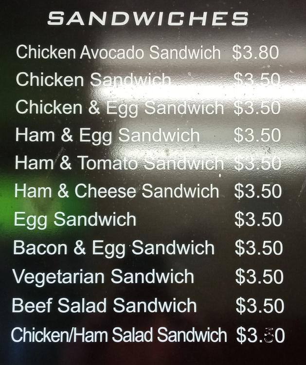 Menu at Penny Lane's Bakery, Auckland