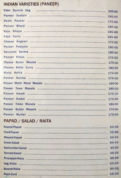 Eden Garden Restaurant menu