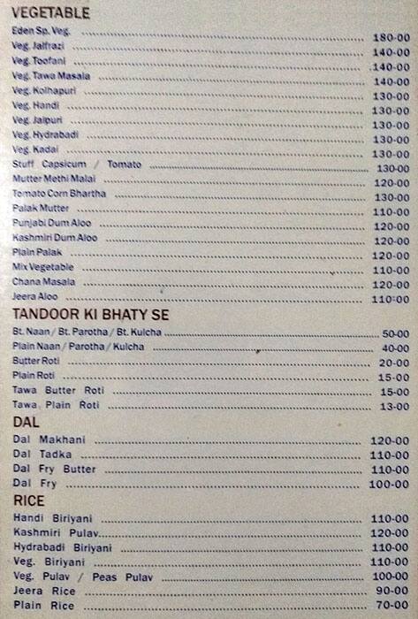 Eden Garden Restaurant menu